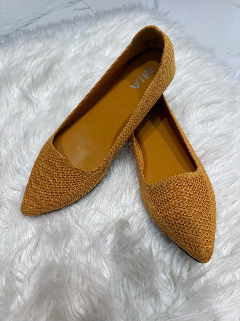 MIA Pointed Toe Knit Ballet Flat - Mustard Yellow